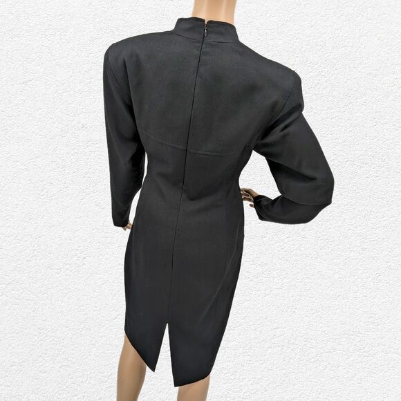 Vintage 80s/90s PSI by Alvin Bell Dress LBD Black Fitted Pockets Cocktail Size 8 - Picture 2 of 12